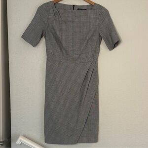 Banana Republic Grey Houndstooth Dress Office Preppy Demure Square Neck Business
